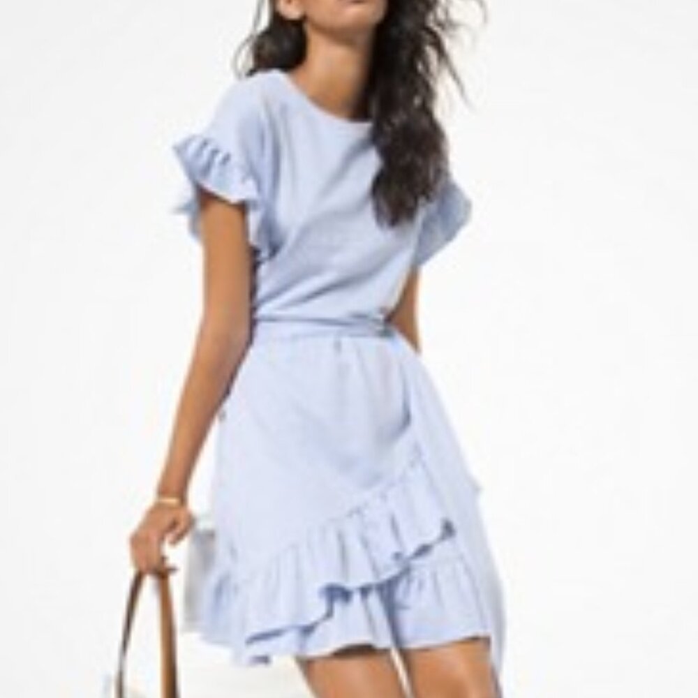 Michael Kors Sky Blue Ruffle Sleeve Mini Dress